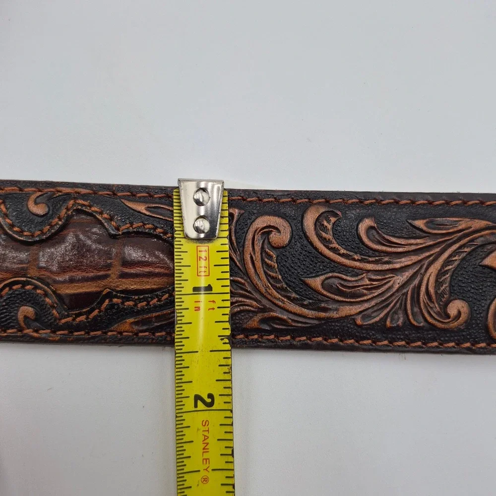 Tony Lama Mens Pinto Classic Brown Leather Tooled Western Belt C42335 Size 34